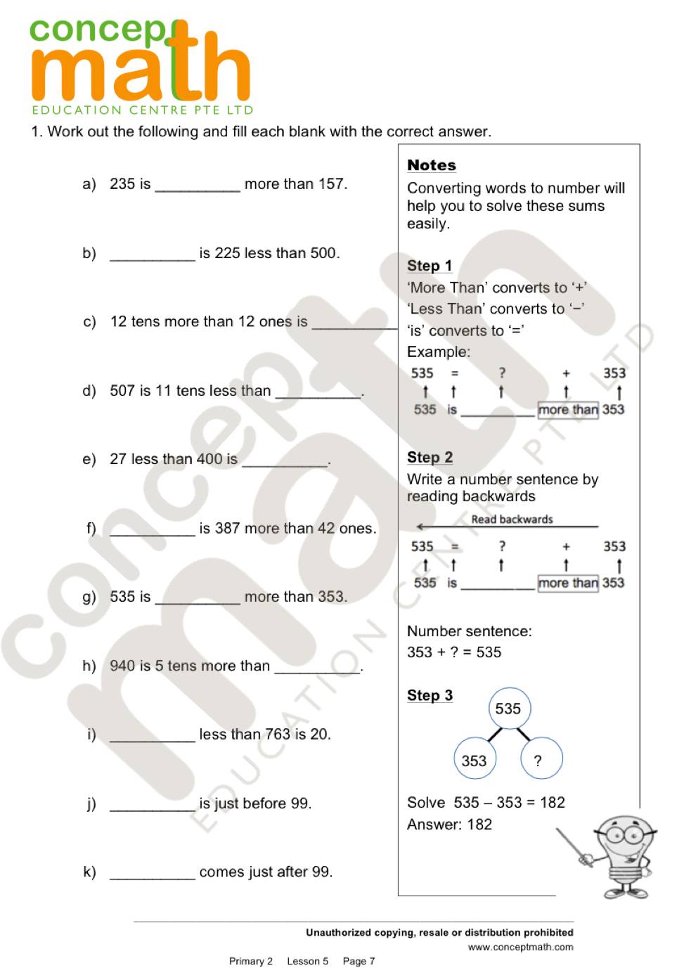 Primary 2 Maths  Solve âmore Thanâ And âless Thanâ Questions